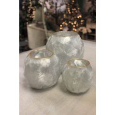 Fehér fagyos üveg gyertyatartó - 8 cm 