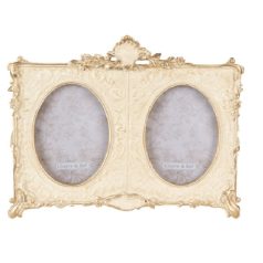   Clayre & Eef -  Krémszínű duplaképes képkeret aranyozott - 18x2x15 cm
