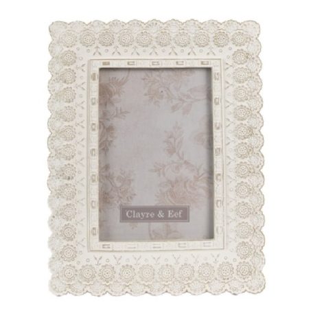 Clayre & Eef - Képkeret Antik fehér virágos - 16x2x21 cm