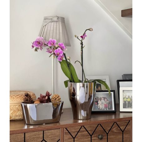 Orchidea kaspó - Moon - Ezüst - 14x18 cm - Raktáron 