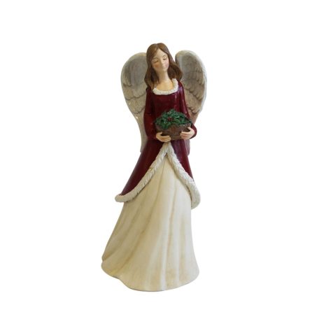Karácsonyi figura angyal piros ruhában - 25 cm 