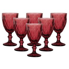 Piros üveg borospohár - 320 ml - 6 db-os szett