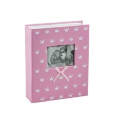   Fényképalbum babás koronás ablakos rózsaszín 304db 15x10cm-es kép