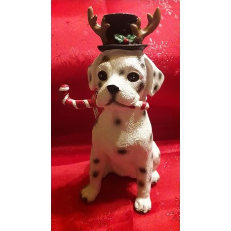 Kutya figura szarvas sapkában - 23 cm