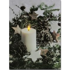  LEDes világító falikép karácsonyi gyertyás csillaggal - 30x40 cm 