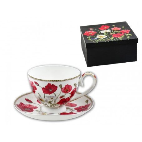 Teáscsésze +alátét pipacsos,  díszdobozban -  250ml