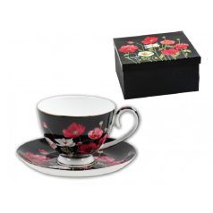   Teáscsésze+alátét fekete pipacsos díszdobozban - 250 ml 