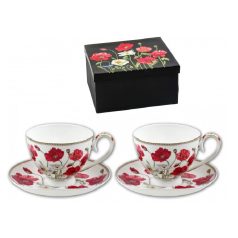  Teáscsésze 250ml +alátét 2+2db fehér pipacsos díszdobozban 