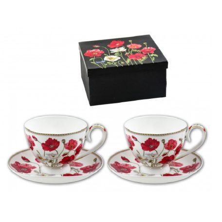 Teáscsésze 250ml +alátét 2+2db fehér pipacsos díszdobozban 