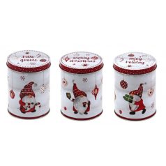 Karácsonyi fémdoboz henger - 3 féle - 11x11x14 cm