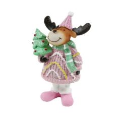 Karácsonyi rénszarvas figura candy rózsaszín - 14 cm 
