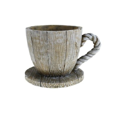 Kaspó kő csésze fa mintás - Szürke - 11x9x7,5 cm