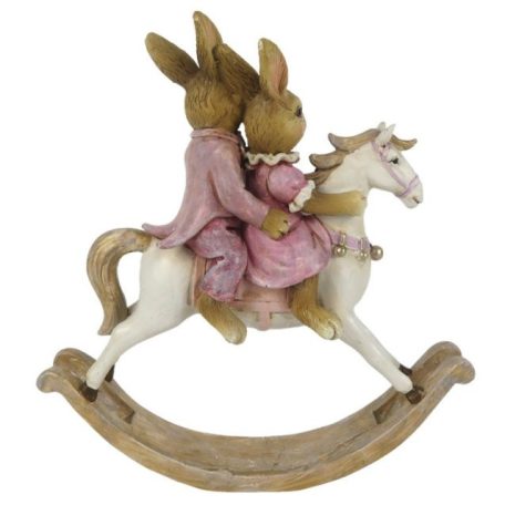 Nyuszilány +nyuszifiú hintalovon - 13x4x14 cm - Raktáron