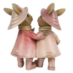 Rózsaszín nyuszipár virággal - 13x8x13 cm  