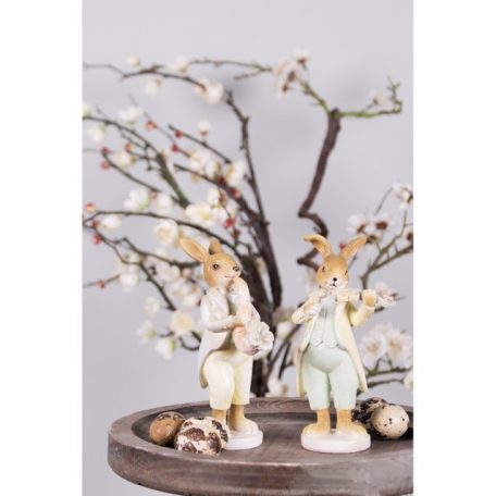 Nyúl figura sárga kabátban, virág formájú hegedűvel - 8x5x16 cm 