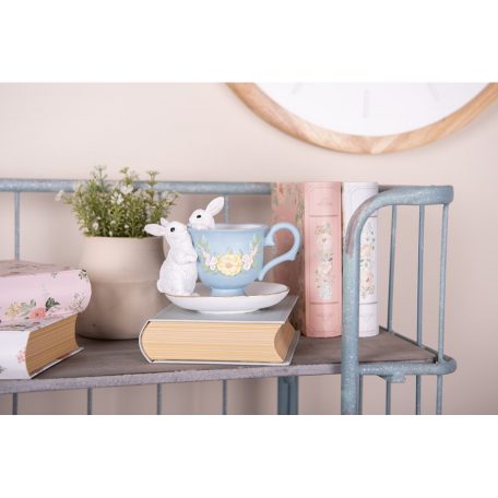  Fehér nyuszi figurák kék csészében - 13x16x12 cm - Raktáron