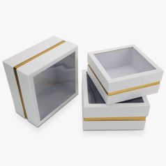 Aranyszegélyes kocka doboz fehér - 3 db-os szett