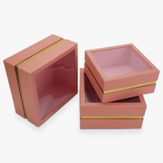 Aranyszegélyes kocka doboz rózsaszin - 3 db-os szett