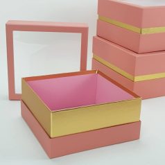 Aranyszegélyes kocka doboz rózsaszin - 3 db-os szett