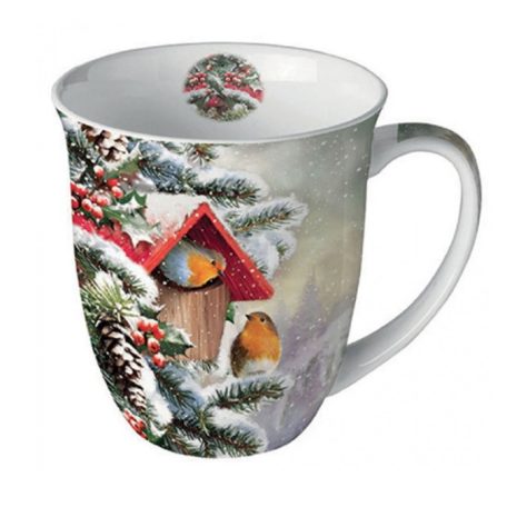 Ambiente karácsonyi porcelánbögre - House with robins - 400 ml
