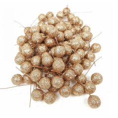    Glitteres drótos bogyó - Pezsgő - 1,5 cm bogyók - 85 db /csomag 