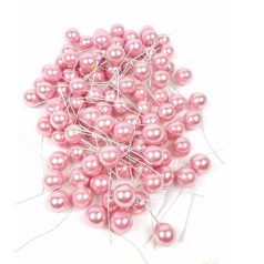    Gyöngyházas drótos bogyó - rózsaszín - 75 db - 1,5 cm bogyók 