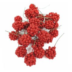   Drótos apró bogyós glitteres gömb - Piros - 30 db/csomag, 3x2,5 cm+szár 
