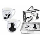 Carmani porcelán bögre - Fekete macskás - 400 ml - 2 db-os szett