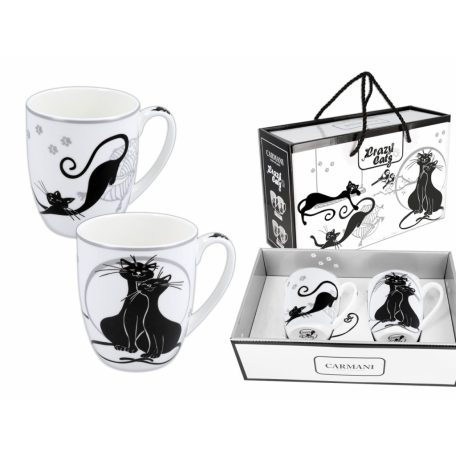 Carmani porcelán bögre - Fekete macskás - 400 ml - 2 db-os szett