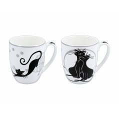   Carmani porcelán bögre - Fekete macskás - 400 ml - 2 db-os szett