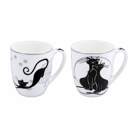 Carmani porcelán bögre - Fekete macskás - 400 ml - 2 db-os szett