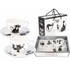 Carmani porcelán bögre+alj - Fekete macskás - 250 ml - 2 db-os szett 