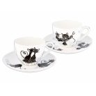 Carmani porcelán bögre+alj - Fekete macskás - 250 ml - 2 db-os szett 