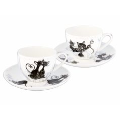   Carmani porcelán bögre+alj - Fekete macskás - 250 ml - 2 db-os szett 