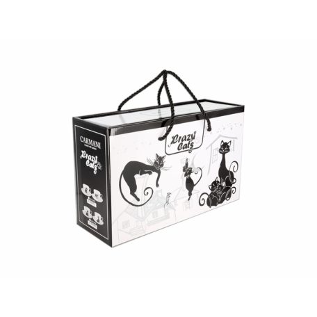 Carmani porcelán bögre+alj - Fekete macskás - 250 ml - 2 db-os szett 