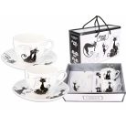 Carmani porcelán bögre+alj - Fekete macskás - 250 ml - 2 db-os szett 