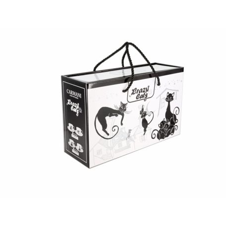 Carmani porcelán bögre+alj - Fekete macskás - 250 ml - 2 db-os szett 