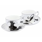 Carmani porcelán bögre+alj - Fekete macskás - 250 ml - 2 db-os szett 