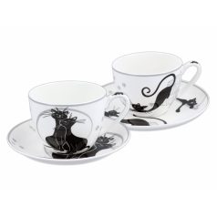   Carmani porcelán bögre+alj - Fekete macskás - 250 ml - 2 db-os szett 