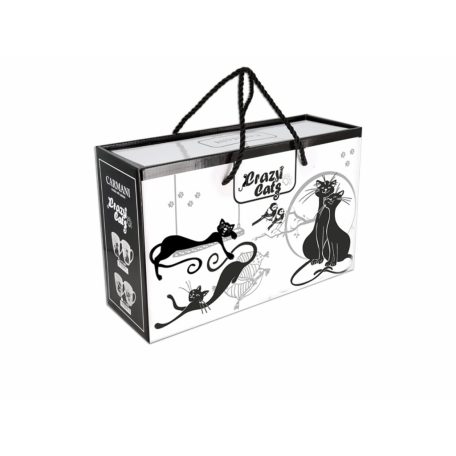 Carmani porcelán bögre+alj - Fekete macskás - 250 ml - 2 db-os szett 