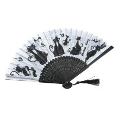 Carmani legyező - Fekete macskás - 20 cm