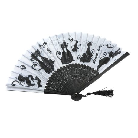 Carmani legyező - Fekete macskás - 20 cm