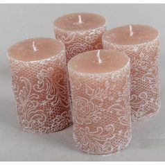   Kontúrozott csipke mintás henger gyertya 65x100mm sötét bézs 4db/csomag